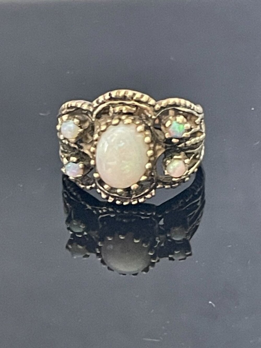 Vintage 1940s Signed Silson S/S Sterling Silver Natural Opal Cluster Ring Size 7